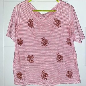 Loft Floral Embroidered Pink Basic T